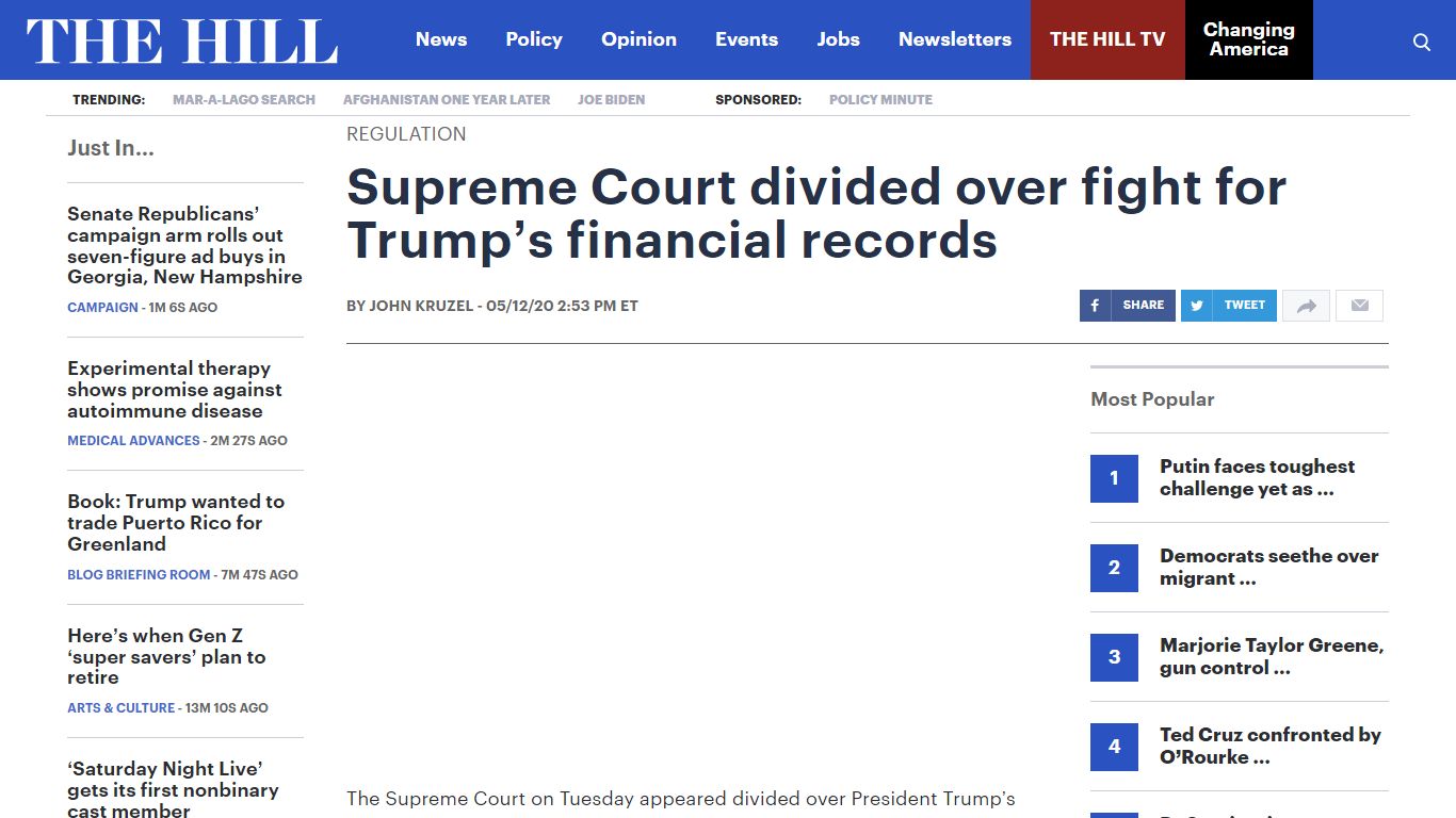 Supreme Court divided over fight for Trump’s financial records